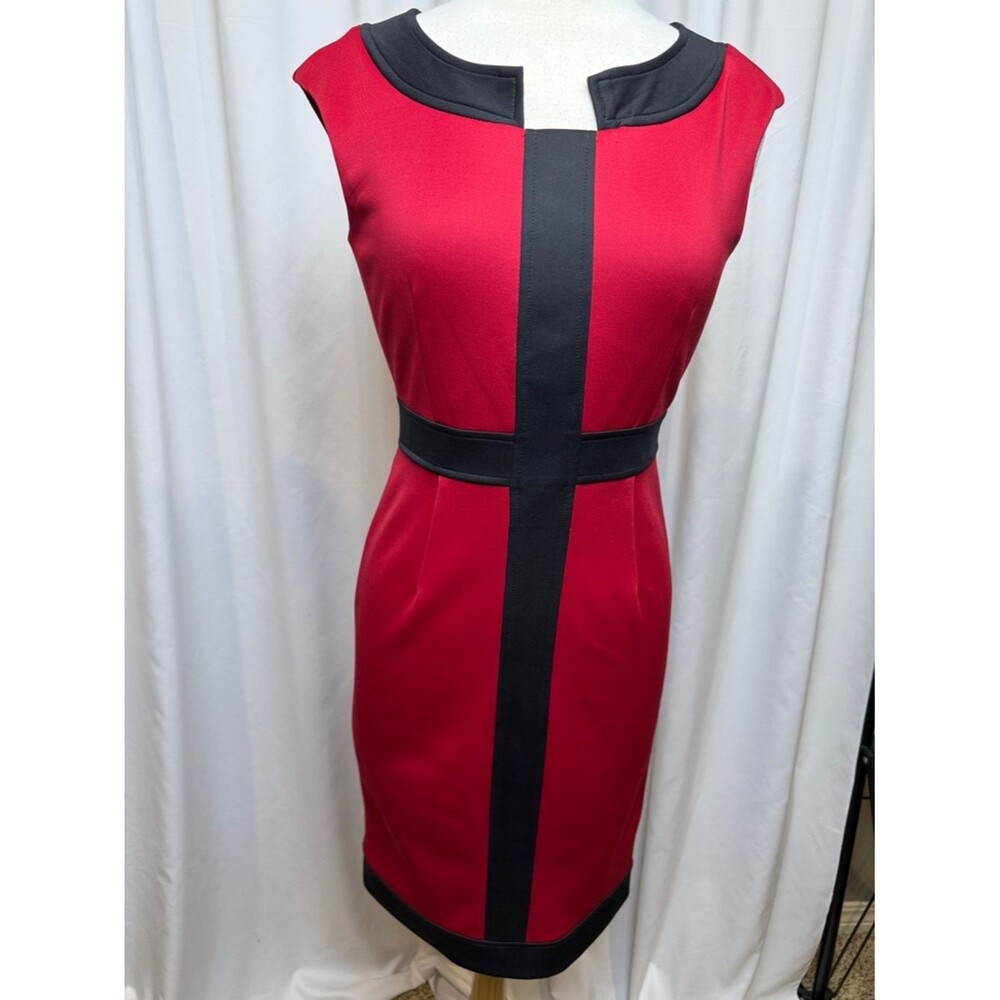 London Times Red and Black Colorblock Sleeveless Dress, Size 4
